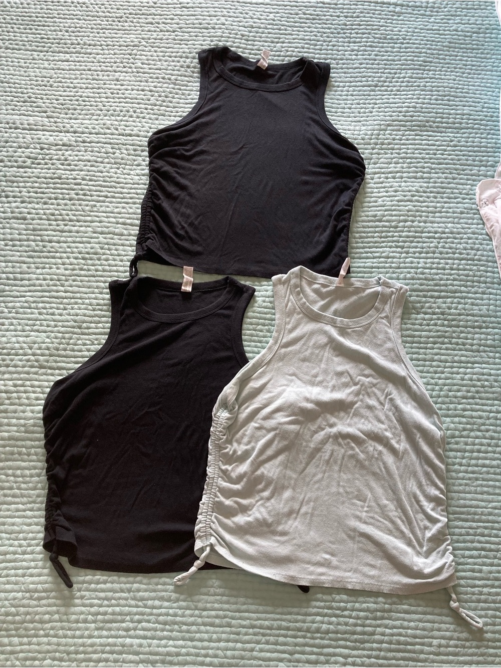 all in motion Black & White Ruched-Side Tank Trio
